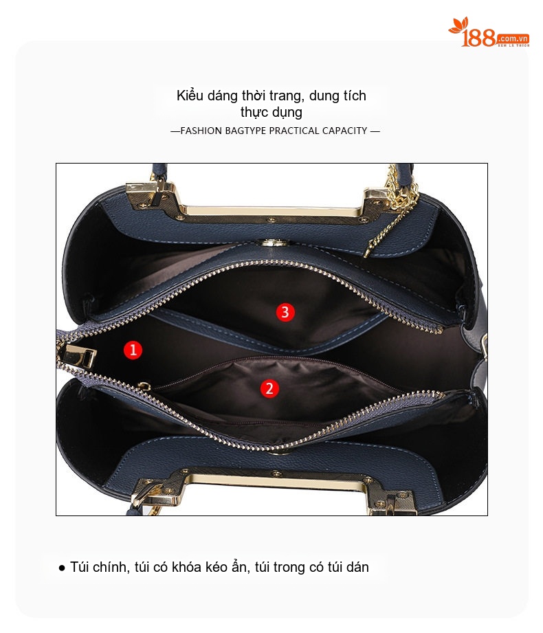 Túi Đeo Chéo/Xách Tay Nữ Da Bò Phong Cách Cao Cấp Màu Xanh Navy chi tiết 6