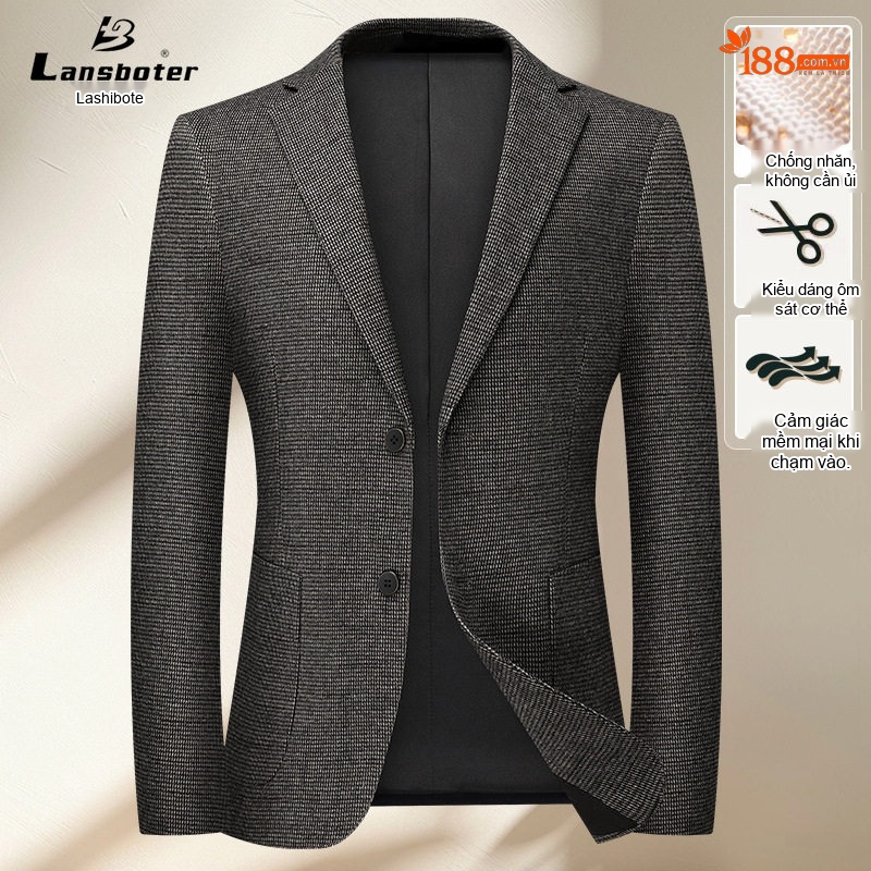 Áo Vest Blazer Nam Họa Tiết Chân Chim Co Giãn Chống Nhăn Dáng Ôm Vừa Vặn Màu Xám