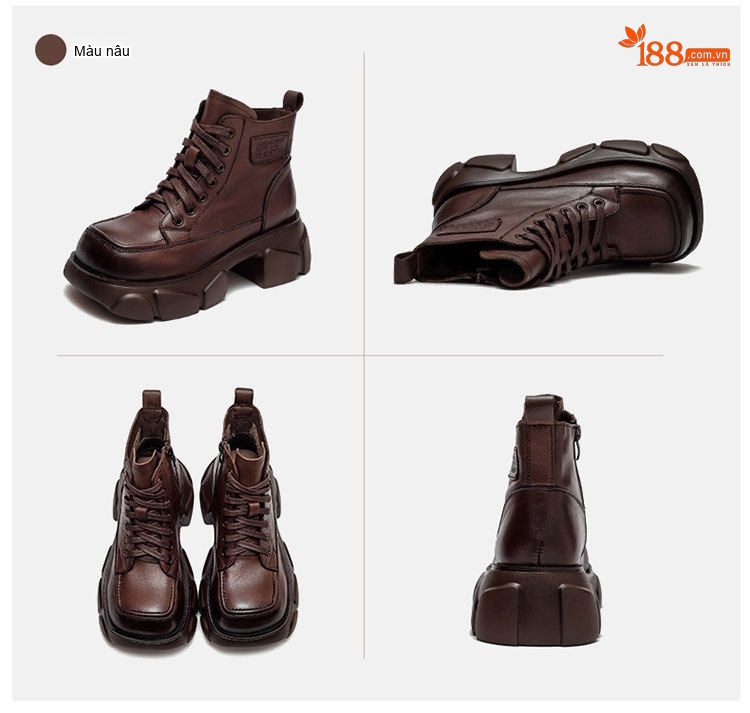 Boot Martin Nữ Da Bò Cổ Cao Đế Bánh Mì Chiều Cao Đế Khoảng 6cm Màu Đen, Nâu chi tiết 14