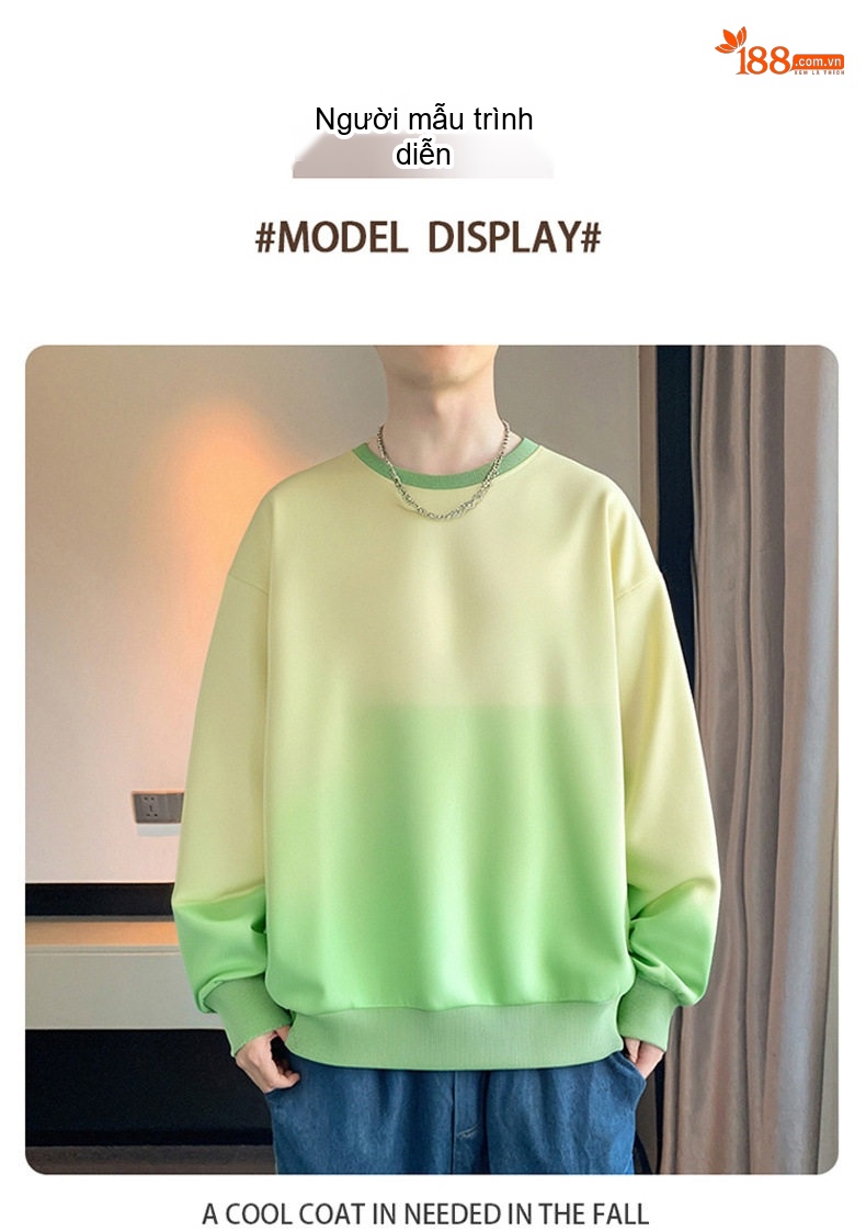 Áo Thun Dài Tay Nam Cổ Tròn Form Rộng Phong Cách Retro Màu Xanh Dương Ombre, Trắng Ombre, Xanh Lá Ombre, Hồng Ombre... chi tiết 8