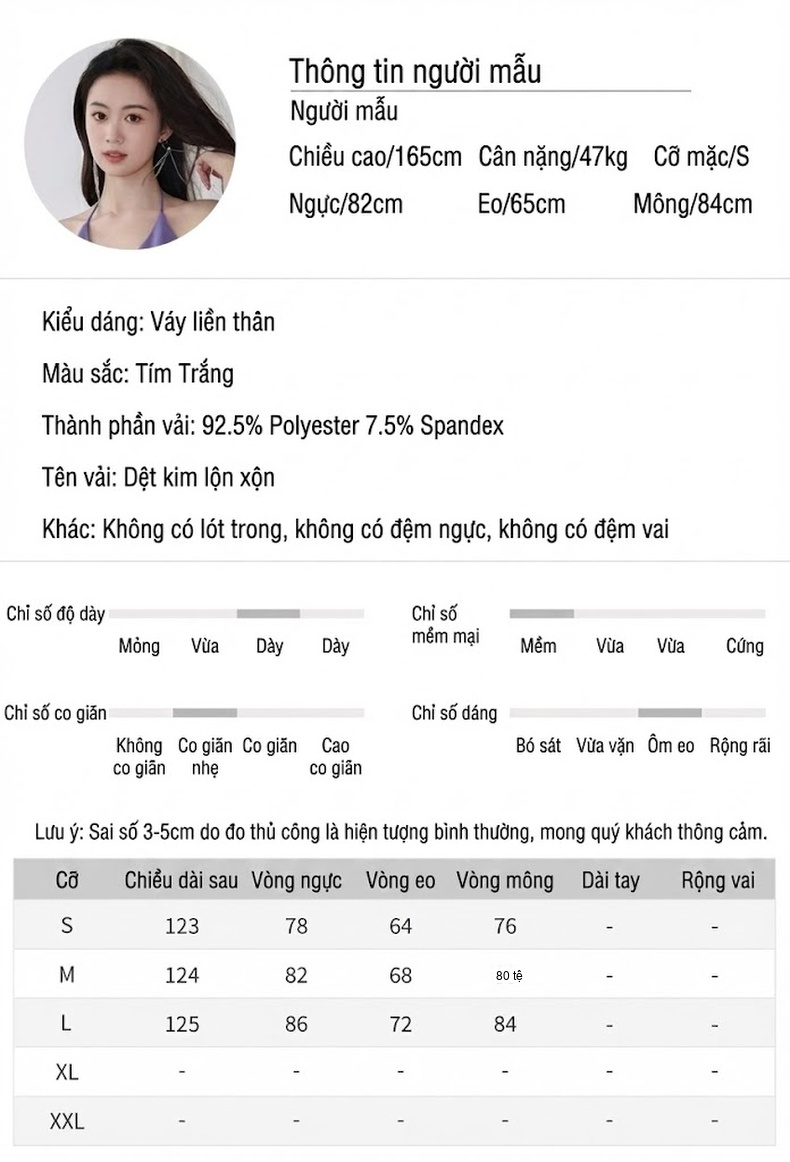 Váy Đầm Dài Nữ Dáng Ôm, Hở Lưng, Cổ Chữ V Màu Trắng, Tím chi tiết 2