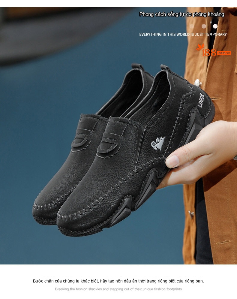 Giày Lười Nam Da Mờ Thoáng Khí Chống Trượt Chiều Cao Đế Khoảng 3cm Màu Kem, Đen, Nâu, Xám chi tiết 32
