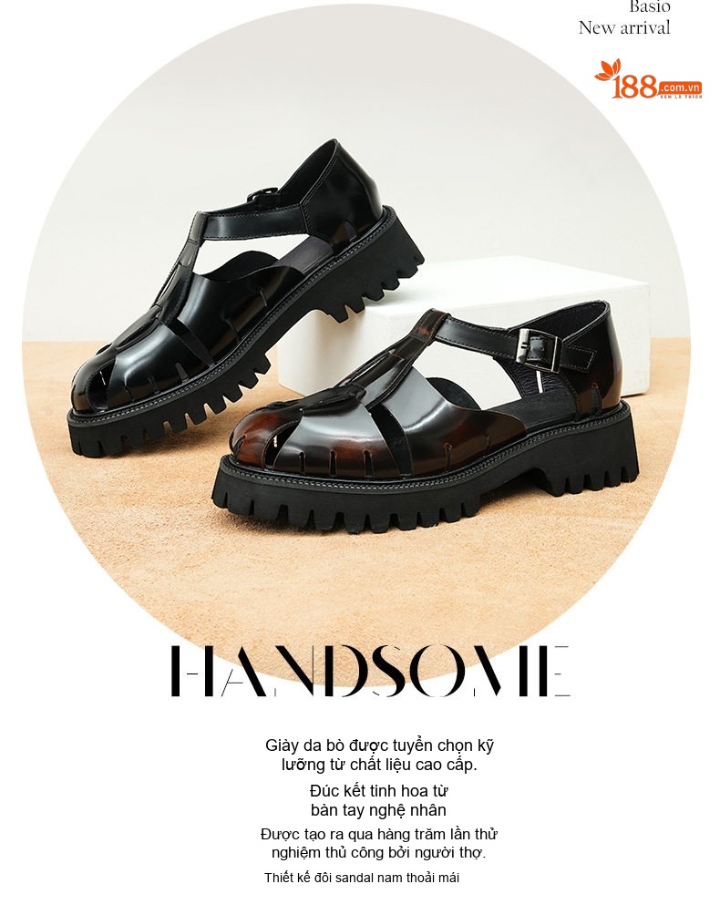 Sandal Rọ Nam Da Bóng Đế Dày Chiều Cao Đế Khoảng 3cm Màu Đen chi tiết 2