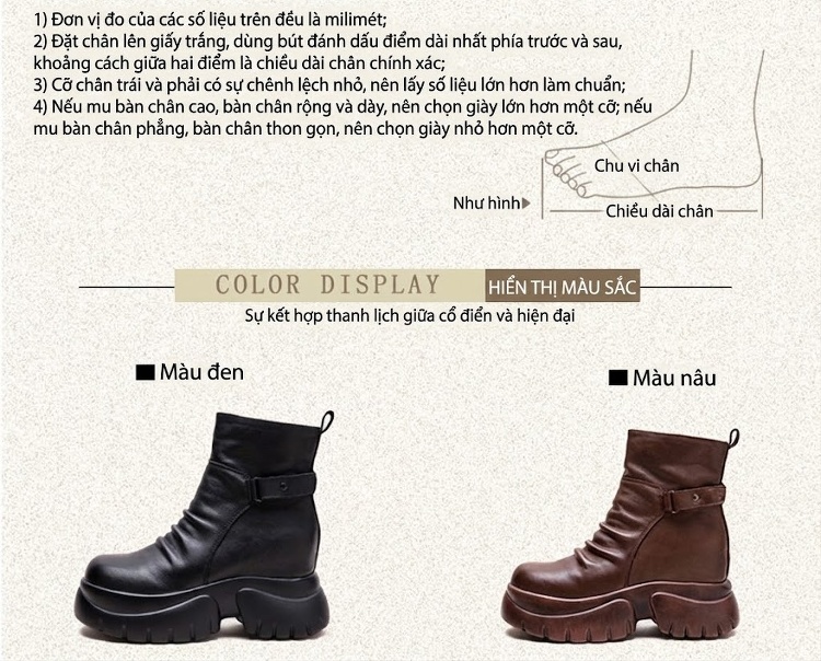 Boot Nữ Da Bóng Đế Xuồng Dày Dặn Tăng Chiều Cao Chiều Cao Đế Khoảng 8cm Màu Đen, Nâu chi tiết 3