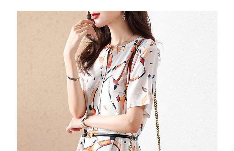 Váy Chiffon Nữ Tay Ngắn Dáng Áo Sơ Mi Dáng Dài Vừa Phong Cách Cao Cấp Màu Trắng Họa Tiết chi tiết 13