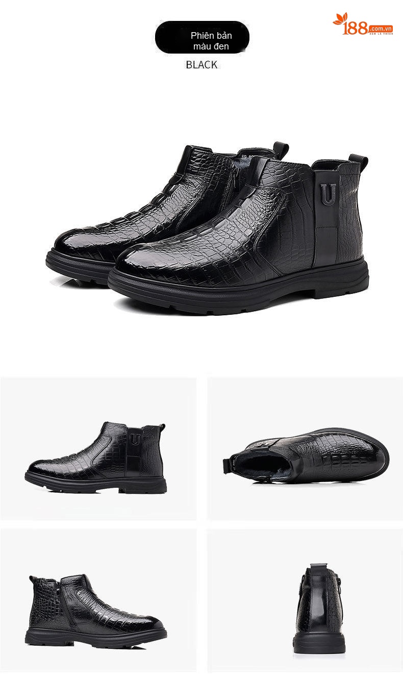 Boot Nam Da Thật Cao Cổ Lót Lông Cừu Giữ Ấm Chiều Cao Đế Khoảng 4cm Màu Đen, Nâu chi tiết 19