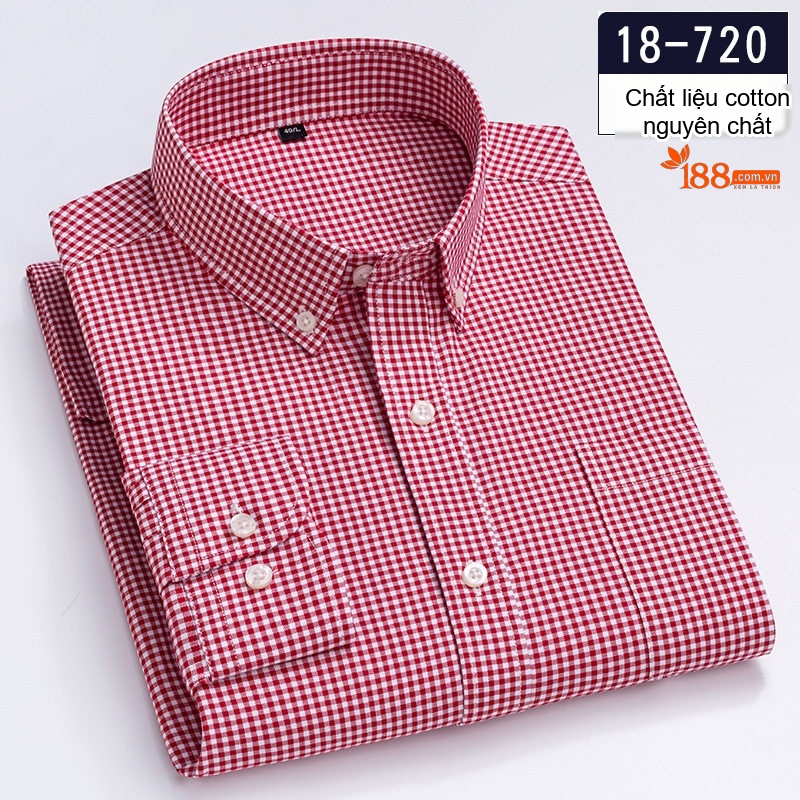 Áo Sơ Mi Nam Cotton Dài Tay Kẻ Caro Thời Trang Công Sở Thoải Mái Màu Đỏ, Xanh, Xám, Be...