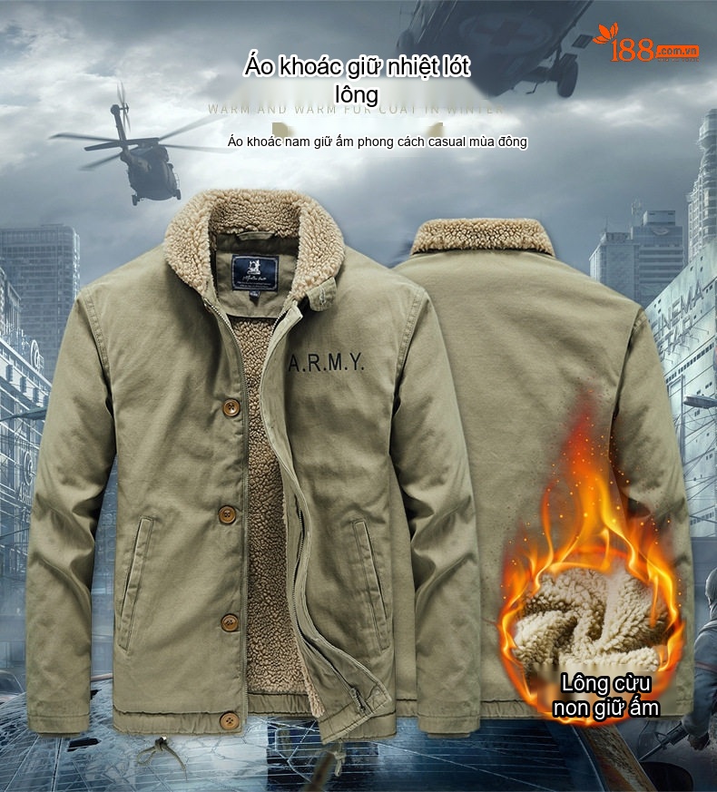 Áo Khoác Bomber Nam Lông Cừu Non Lót Lông Dày Dặn Kiểu Công Sở Màu Xanh Navy, Xanh Rêu chi tiết 4