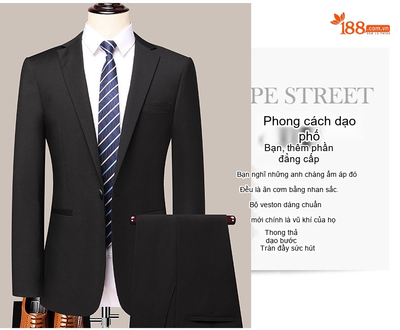 Bộ Vest Nam 2 Món Một Nút Áo Phong Cách Công Sở, Lịch Lãm Màu Đen, Xám chi tiết 9