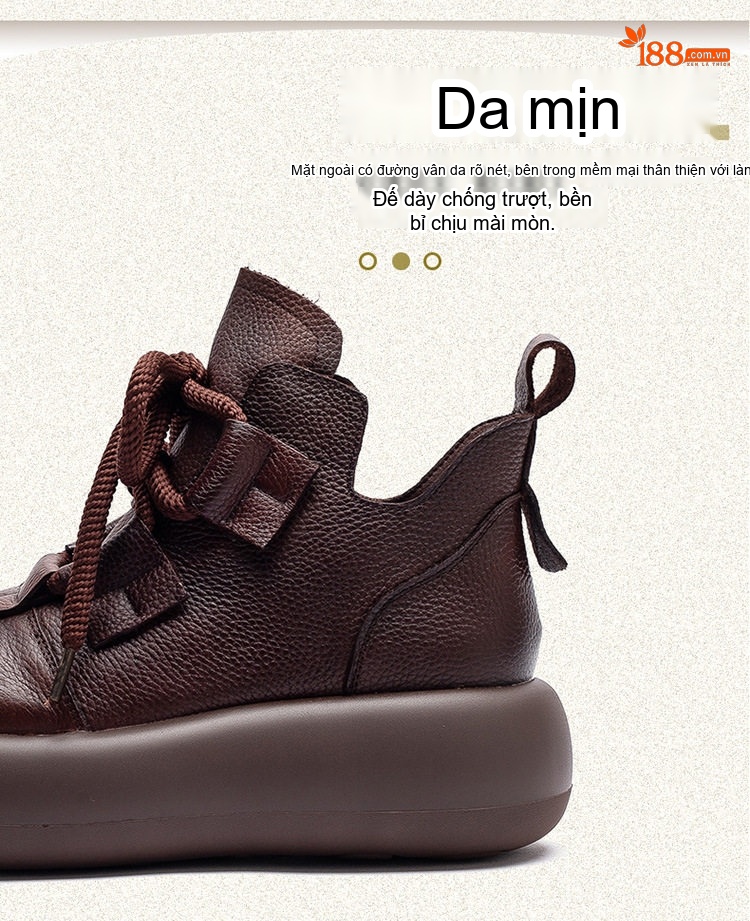 Giày Boot Nữ Da Bò Cổ Ngắn Phong Cách Anh Quốc Chiều Cao Đế Khoảng 5cm Màu Đen, Nâu chi tiết 3