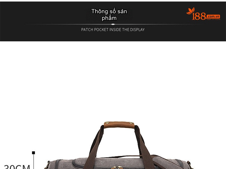 Túi Du Lịch Xách Tay Vải Canvas Đeo Chéo Phong Cách Âu Mỹ Kết Hợp Da Thật Màu Xám, Hồng, Sọc Trắng Đen chi tiết 9