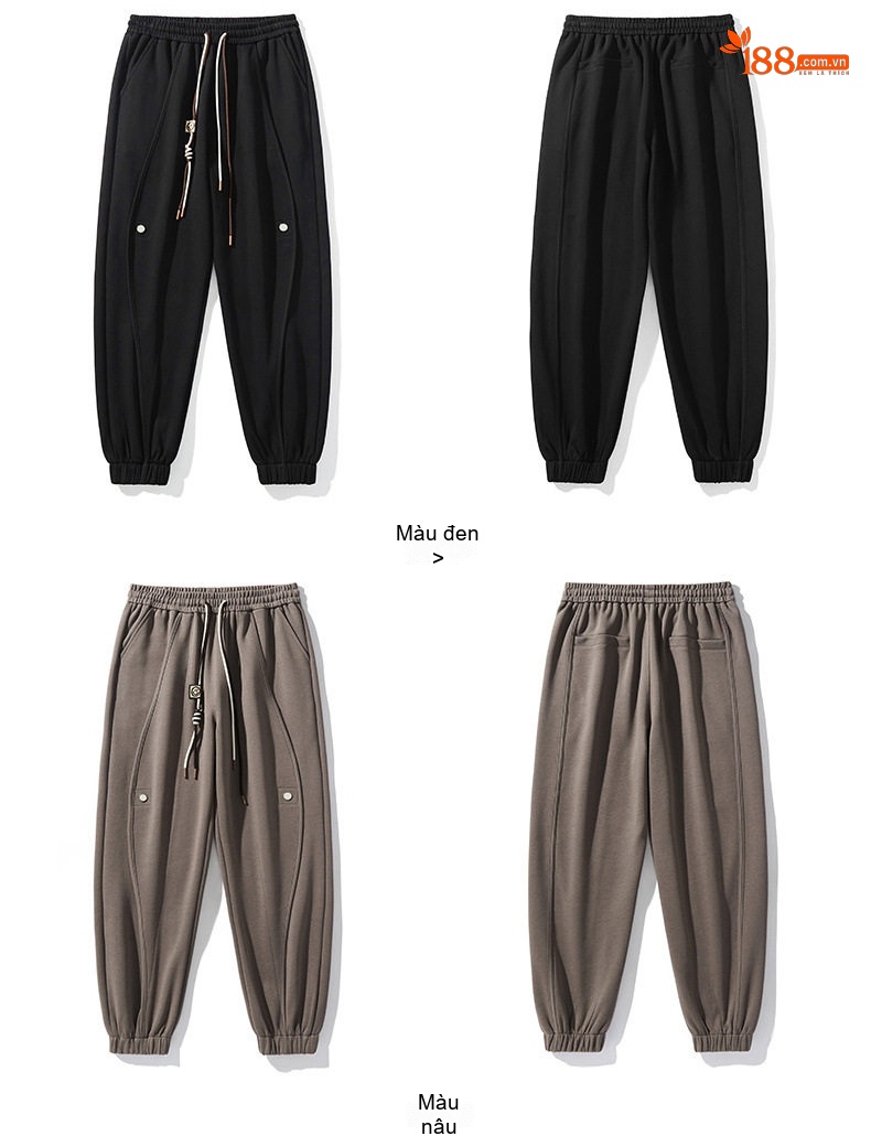Quần Jogger Nam Dáng Dài Bo Ống Rộng Thoải Mái Màu Xám, Trắng Sọc, Đen, Xanh Navy chi tiết 12