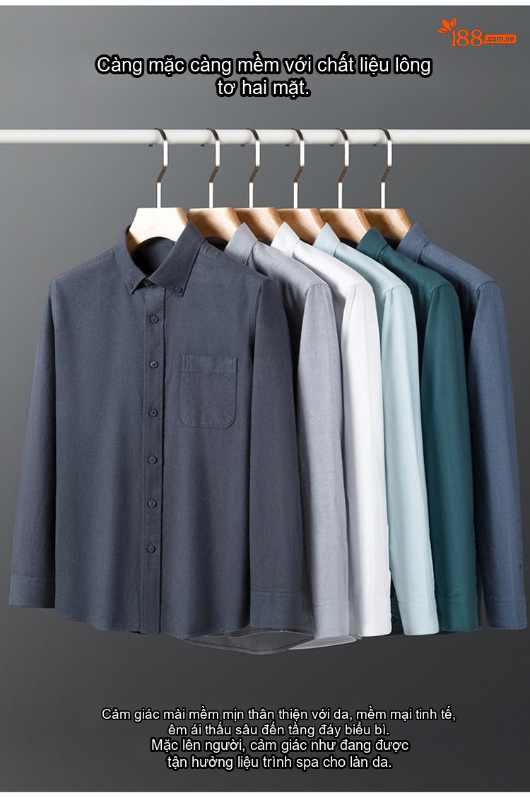 Áo Sơ Mi Tay Dài Nam Cotton Oxford Dáng Ôm Màu Trắng, Xanh Dương, Xám, Xanh Lá... chi tiết 15