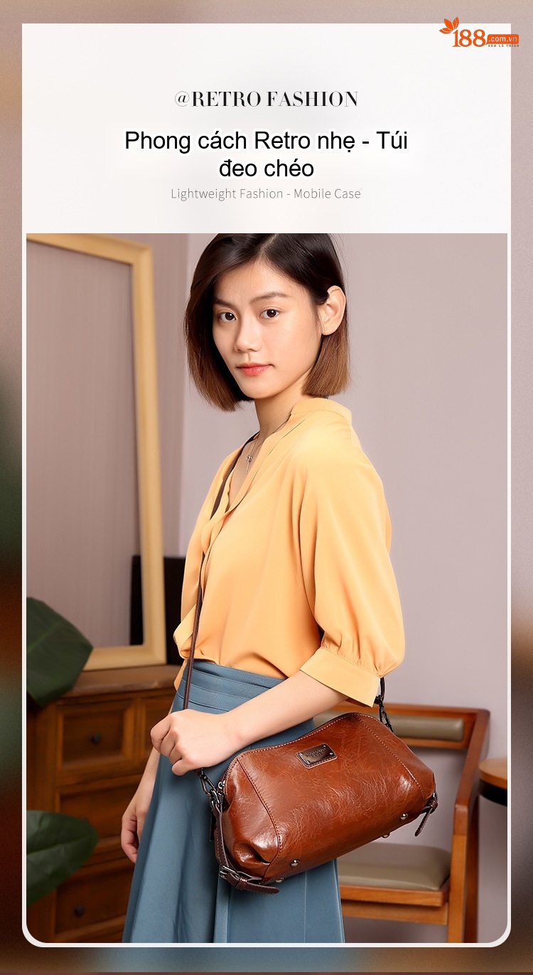 Túi Đeo Vai/Đeo Chéo Nữ Da Bóng Thiết Kế Retro Phong Cách Âu Mỹ Sức Chứa Lớn Màu Nâu chi tiết 1