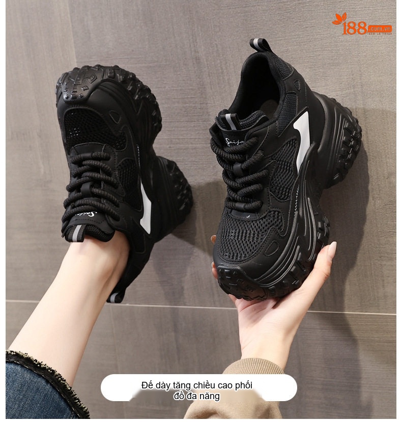 Giày Thể Thao Nữ Đế Dày Chiều Cao Đế 8cm Thoáng Khí Màu Đen, Trắng chi tiết 1