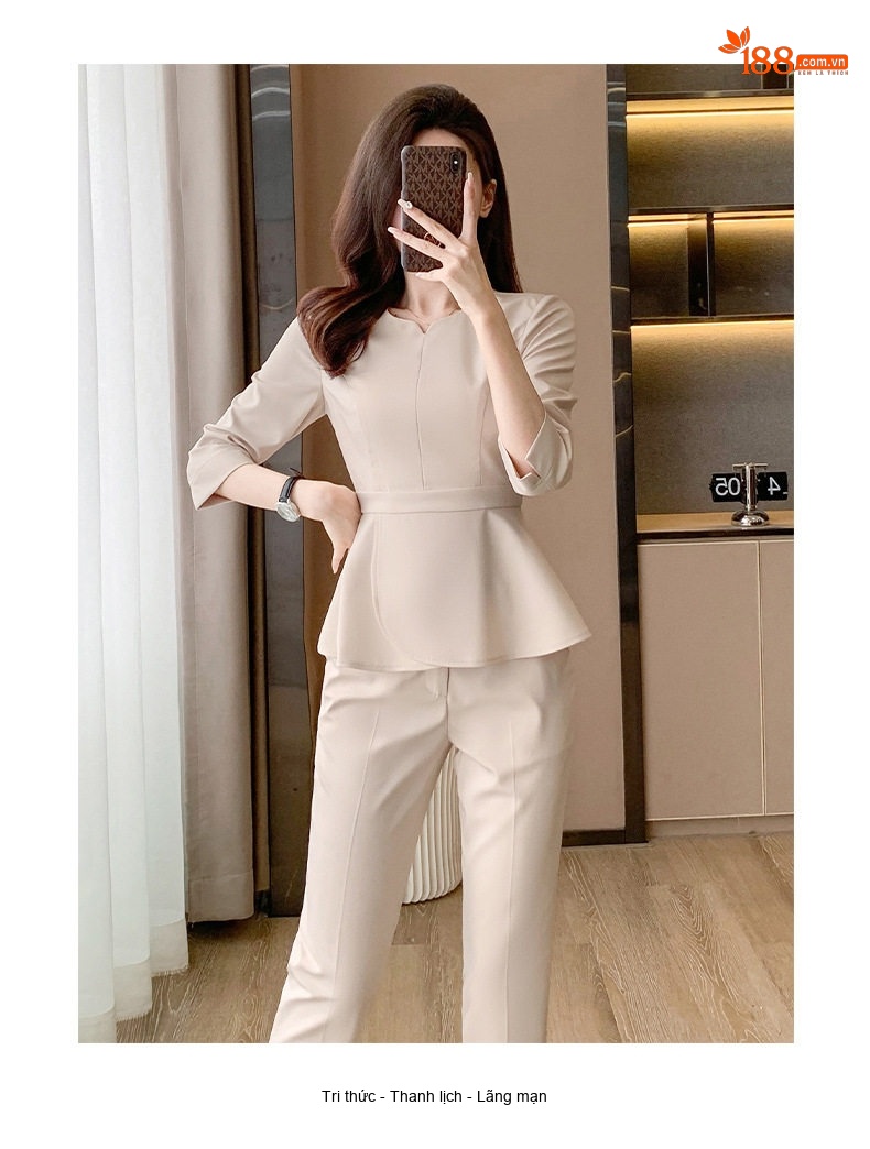 Bộ Vest Công Sở Nữ Tay Lỡ Thiết Kế Peplum Thanh Lịch Màu Be, Đen, Xanh Navy chi tiết 17