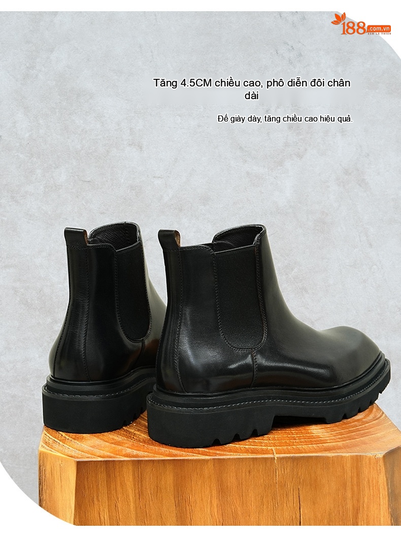 Boot Chelsea Nam Da Bóng Cao Cổ Đế Dày Chiều Cao Đế Khoảng 4cm Màu Đen, Nâu chi tiết 5
