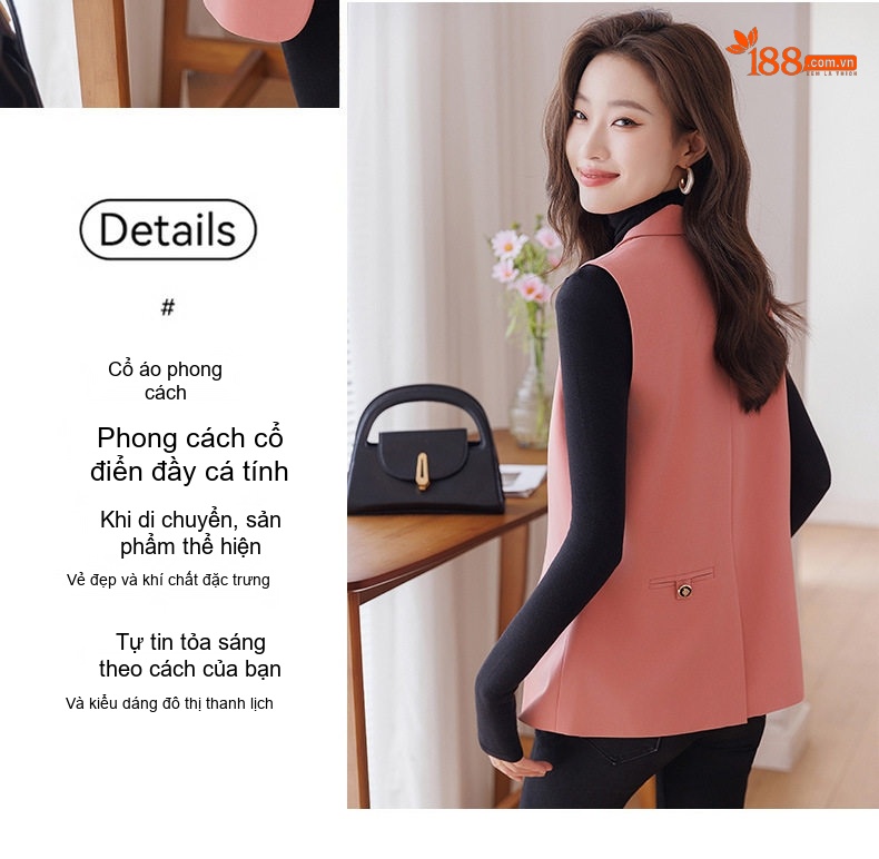 Áo Gile Vest Nữ Công Sở Màu Be, Hồng, Đen chi tiết 8