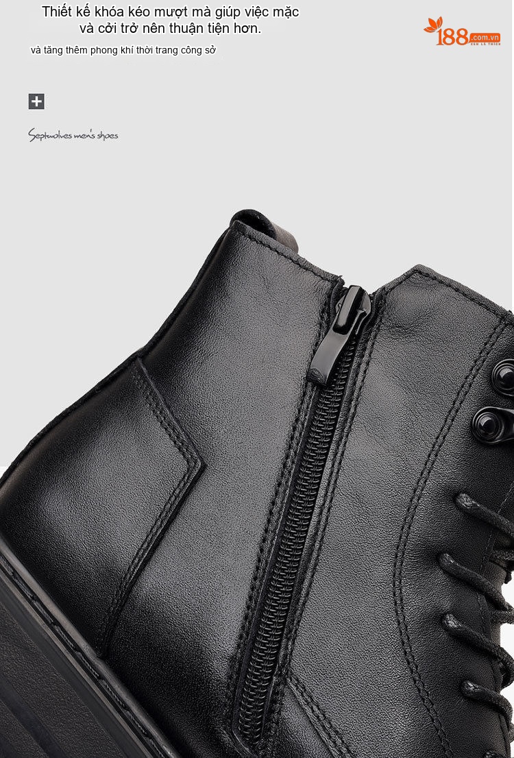 Boot Martin Nam Da Thật Lót Lông Cao Cổ Giữ Ấm Chiều Cao Đế Khoảng 4cm Màu Đen chi tiết 17