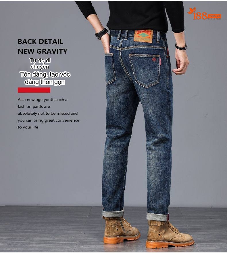 Quần Jeans Nam Ống Đứng Cao Cấp Dáng Ôm Vừa Vặn Màu Xanh Denim chi tiết 4