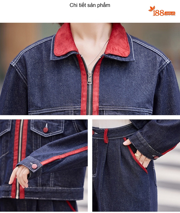 Set Áo Khoác Jean Nữ Cổ Bẻ Tay Dài Quần Ống Rộng Màu Xanh Jean chi tiết 20