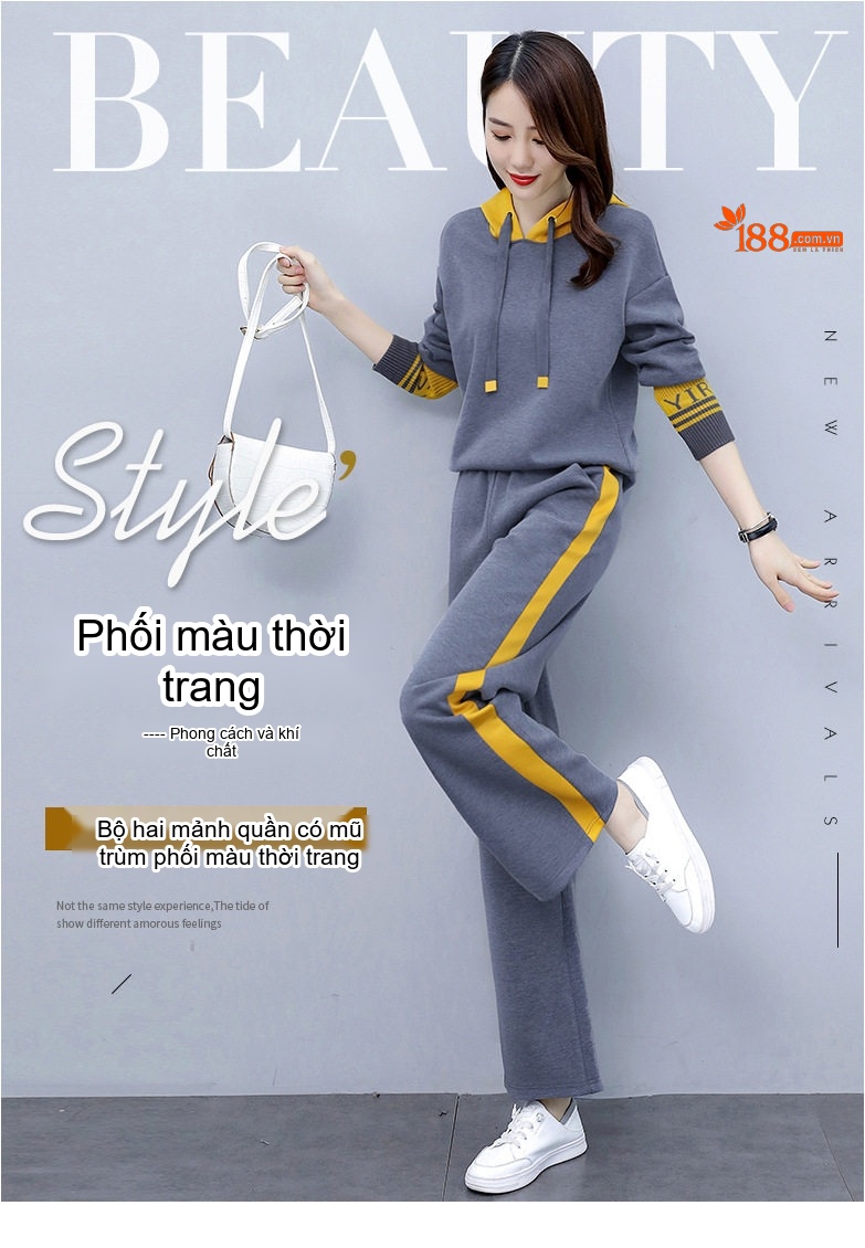 Bộ đồ thể thao nữ thu đông dáng rộng quần ống rộng phong cách thời trang chi tiết 1