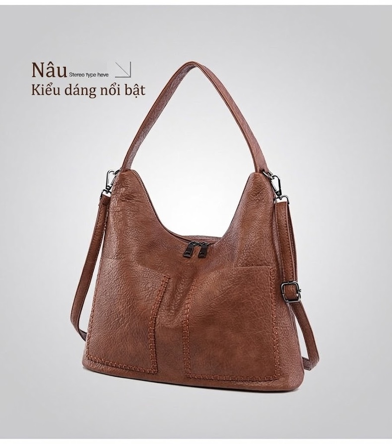 Túi Tote Da Mờ Đeo Vai Đựng Vừa A4 Phong Cách Casual Màu Đen, Nâu chi tiết 22