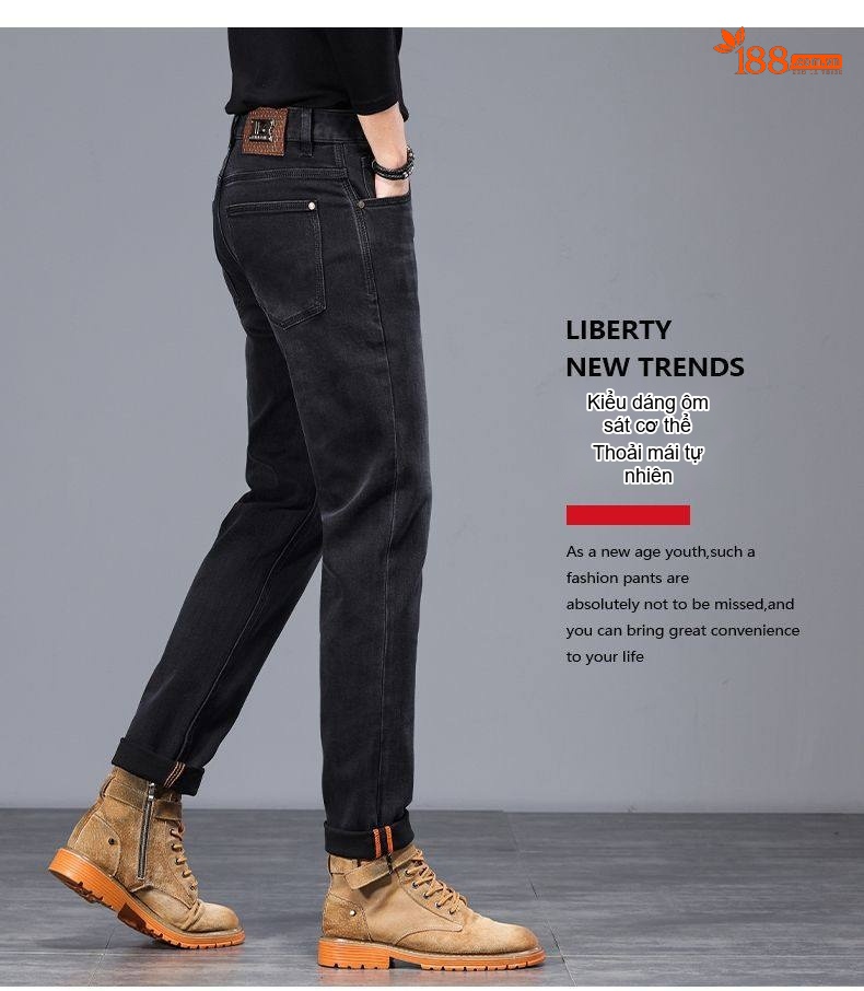 Quần Jeans Nam Ống Đứng Cao Cấp Dáng Ôm Vừa Vặn Màu Xanh Denim chi tiết 31