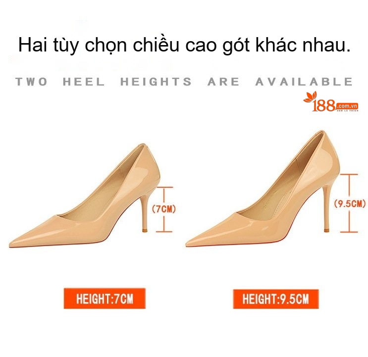 Giày Cao Gót Nữ Da Bóng Mũi Nhọn Chiều Cao Đế Khoảng 6cm Màu Đen, Kem, Trắng, Xanh Navy... chi tiết 2
