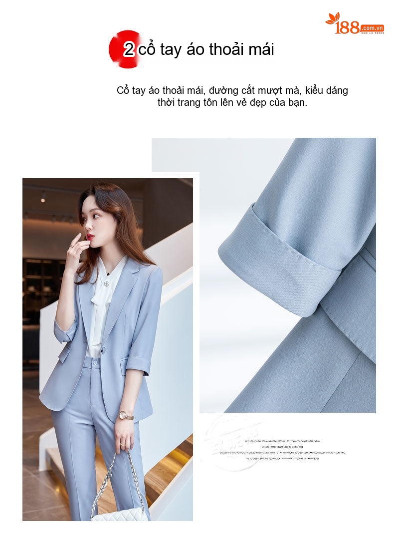 Bộ Vest Công Sở Nữ Tay Lỡ Phong Cách Hàn Quốc Màu Xanh Khói, Be, Đen chi tiết 3
