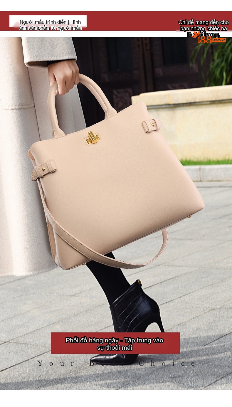 Túi Tote Nữ Da Mềm Cao Cấp Đa Ngăn Phong Cách Thời Trang Công Sở Màu Đen, Đỏ Rượu, Kem chi tiết 15