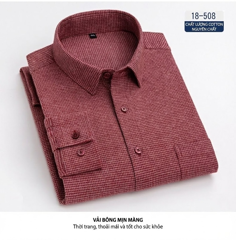 Áo Sơ Mi Tay Dài Nam Cotton Màu Trơn Trung Niên Phong Cách Doanh Nhân Màu Xanh Dương, Đỏ Rượu, Xám, Xanh Ngọc... chi tiết 15