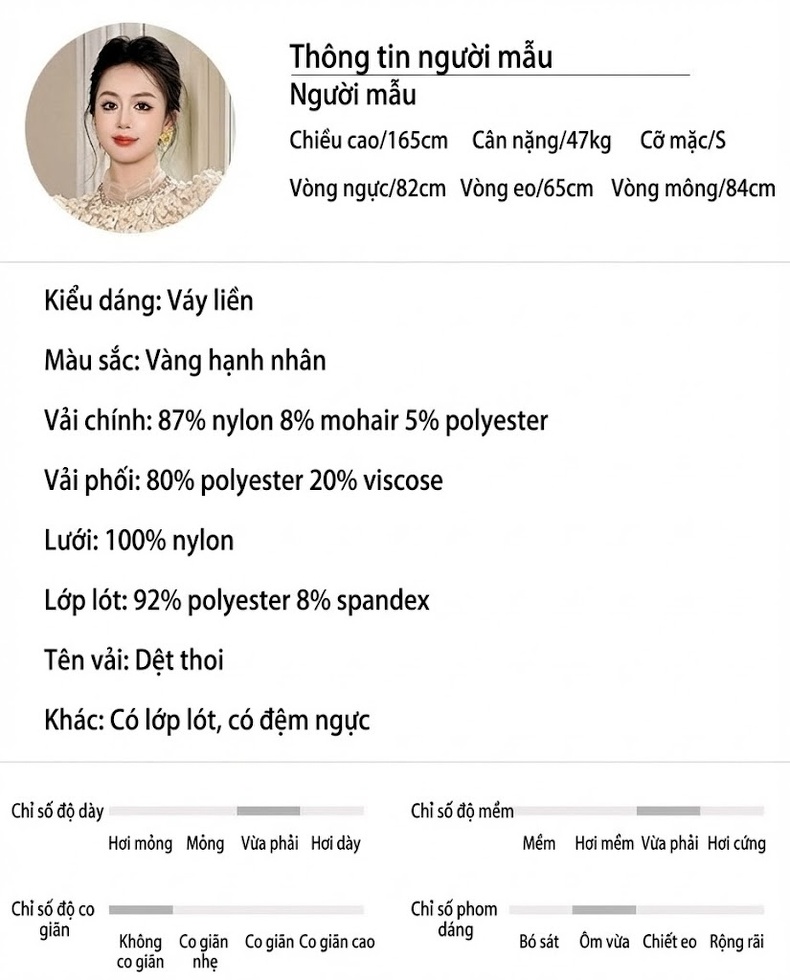 Váy Tiểu Thư dáng chữ A Chiết Eo Đính Đá Phong Cách Ngọt Ngào Màu Vàng chi tiết 2