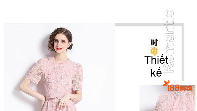 Set Bộ Áo Và Chân Váy Ren Thêu Hoa Phong Cách Cung Đình Thanh Lịch Màu Hồng chi tiết 5