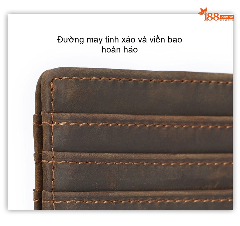 Ví Da Bò Ngắn RFID Chống Trộm Có Kẹp Tiền Màu Nâu, Đen chi tiết 4