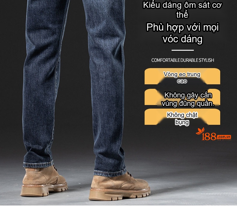 Quần Jean Nam Ống Đứng Co Giãn Nhẹ Phong Cách Business Màu Xanh Đen, Đen chi tiết 6