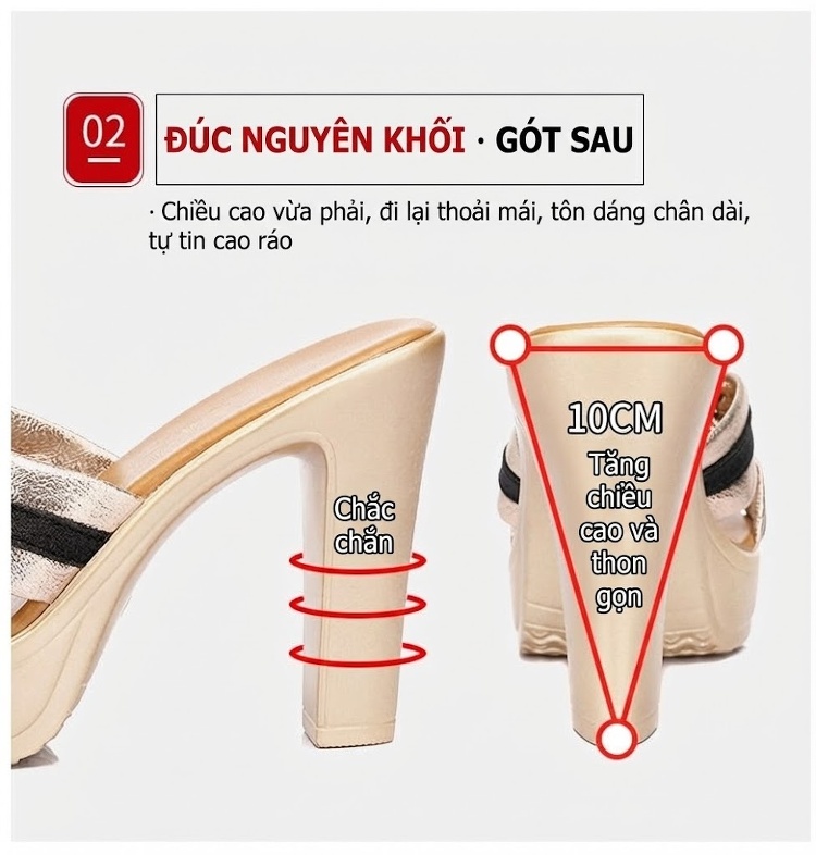 Dép Sục Nữ Quai Ngang Đế Xuồng Chiều Cao Đế Khoảng 8cm Màu Vàng, Đen chi tiết 7