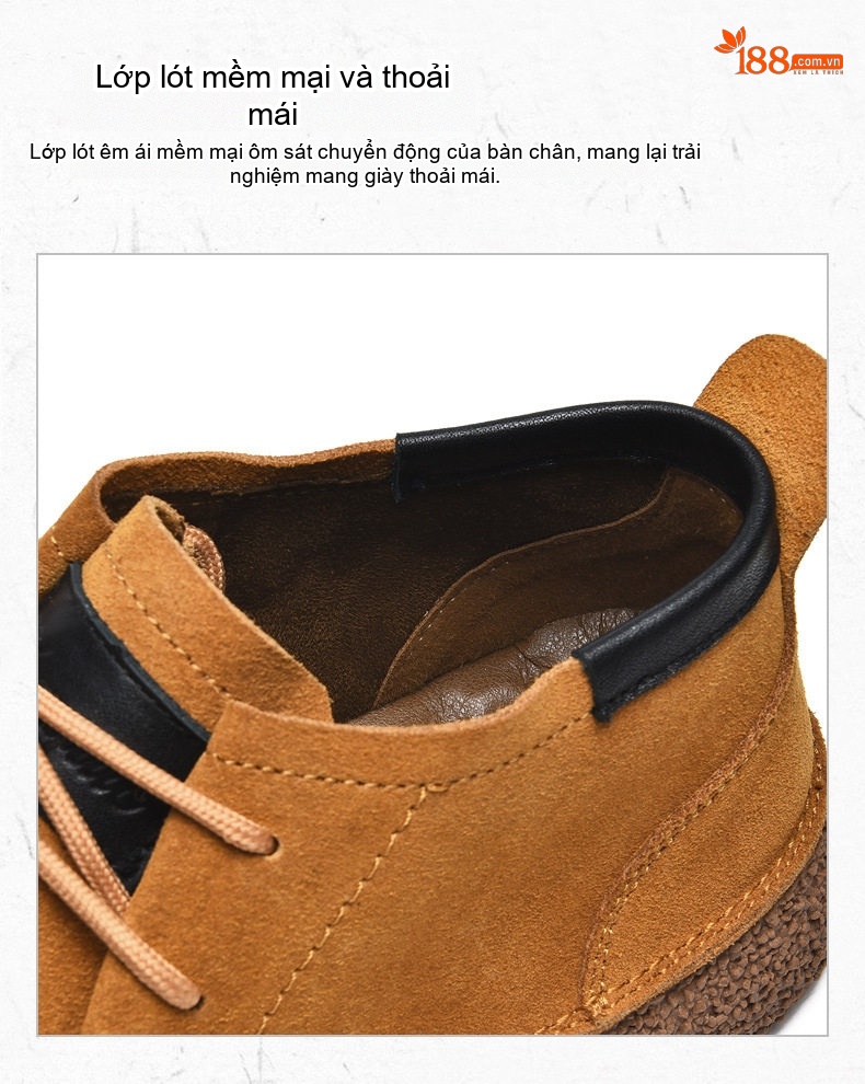 Giày Martin Cổ Cao Nam Da Mờ Chiều Cao Đế Khoảng 3cm Màu Be, Vàng Bò, Đen, Xám chi tiết 12