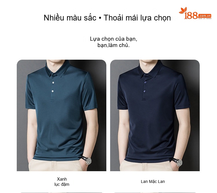 Áo Polo Nam Tay Ngắn 100% Lụa Tằm Cao Cấp Màu Xanh Navy, Xanh Ngọc chi tiết 6