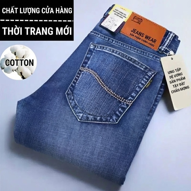 Quần Jean Nam Dáng Suông Co Giãn Thoải Mái Phong Cách Casual Màu Xanh Đen, Xanh chi tiết 13