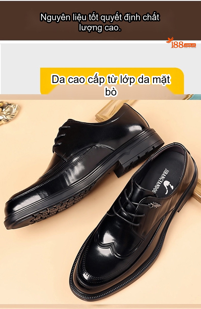 Giày Tây Đầu Tròn Nam Da Bò Chiều Cao Đế Khoảng 3cm Màu Đen, Nâu chi tiết 6