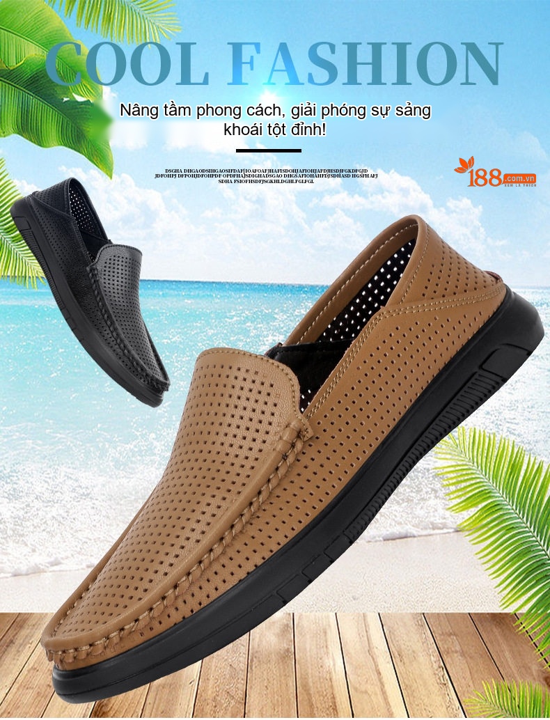 Giày Lười Nam Da Thật Thoáng Khí Chiều Cao Đế Khoảng 3cm Màu Đen, Nâu chi tiết 1