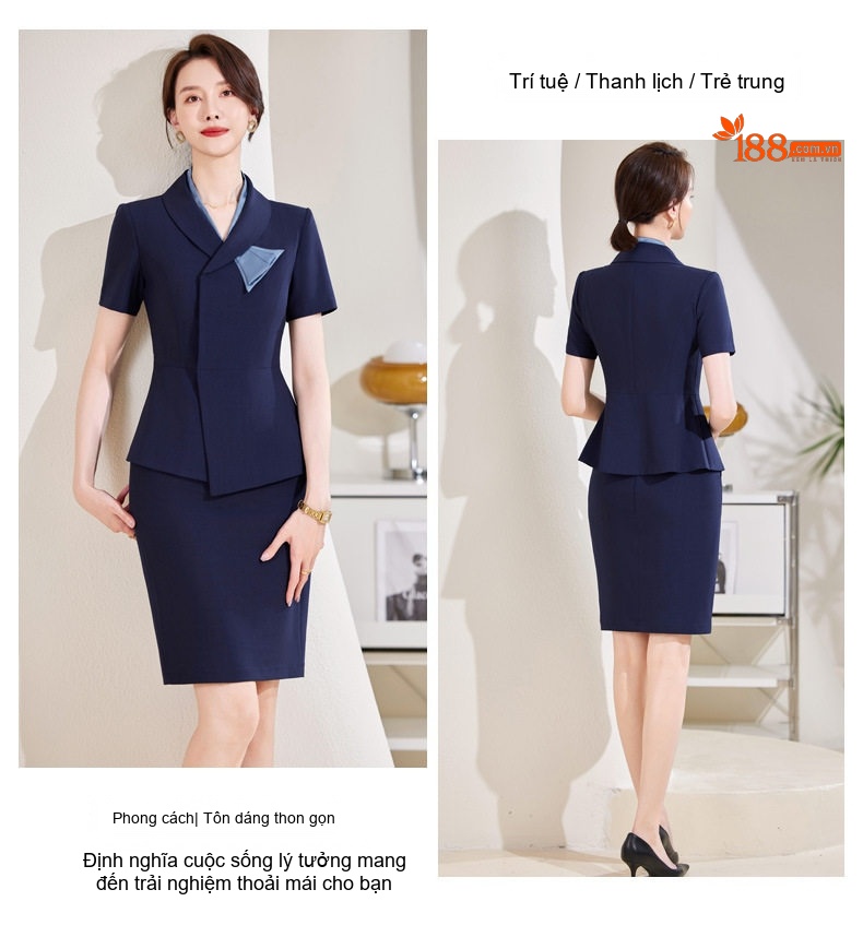 Set Bộ Vest Công Sở Nữ Tay Ngắn Thiết Kế Thanh Lịch Màu Đen, Xanh Navy chi tiết 20
