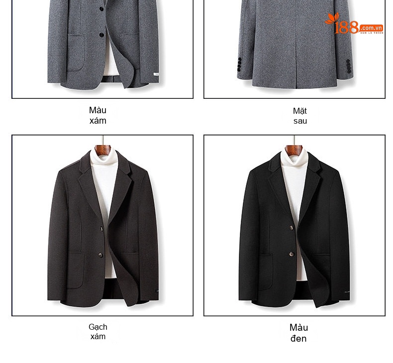Áo Khoác Dạ Nam Hai Mặt Áo Vest Ngắn Màu Trơn chi tiết 11