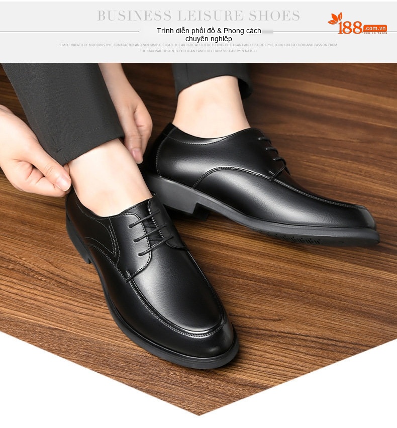 Giày Tây Buộc Dây Nam Da Bóng Chiều Cao Đế Khoảng 3cm Màu Đen, Nâu chi tiết 4