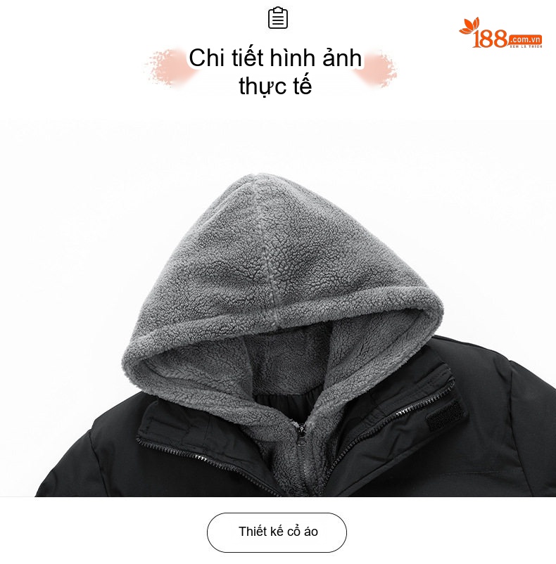 Áo Khoác Cotton Nam Mùa Đông Dáng Rộng Lông Cừu Non Dày Dặn Ngắn Tay Có Mũ Phong Cách Hàn Quốc Màu Be, Đen chi tiết 17