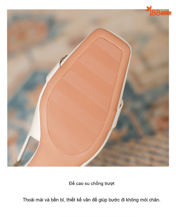 Giày Sandal Cao Gót Nữ Hở Gót Quai Mảnh Khóa Kim Loại Gót Vuông Da Bóng Gót Cao 7cm - 8cm Màu Đỏ, Kem, Nude chi tiết 6