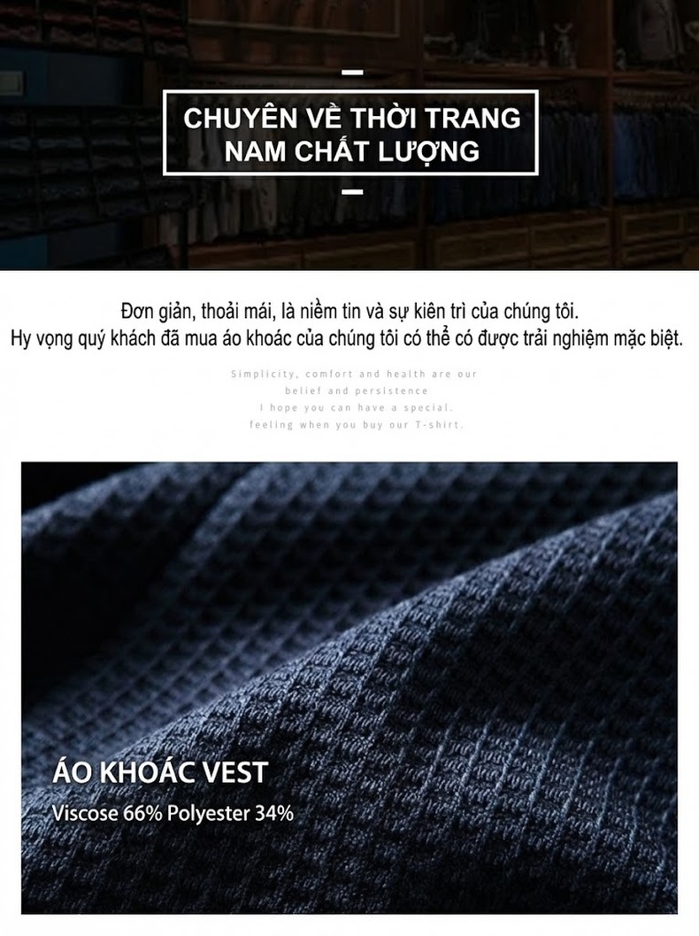 Áo Vest Nam Dệt Kim Phong Cách Casual Thu Đông Màu Xanh Navy, Đen chi tiết 3