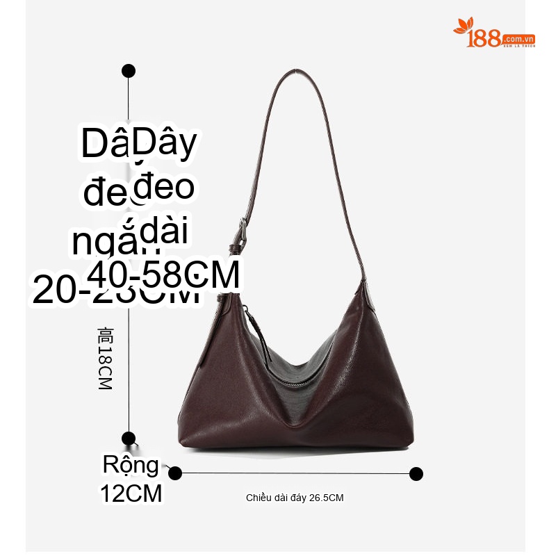 Túi Hobo Nữ Da Bò Thuộc Thực Vật, Túi Đeo Vai, Túi Kẹp Nách Phong Cách Cổ Điển Màu Nâu, Đen, Be chi tiết 7
