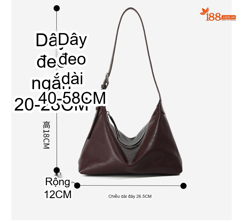 Túi Hobo Nữ Da Bò Thuần Chất Lượng Cao Đeo Vai Đeo Chéo Phong Cách Cổ Điển Màu Nâu chi tiết 5